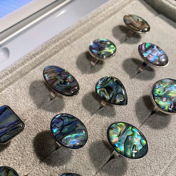 NEW Oversized Abalone Statement Ring Silver Boho Iridescent Shell Jewelry GIFT 7 - Picture 2 of 9